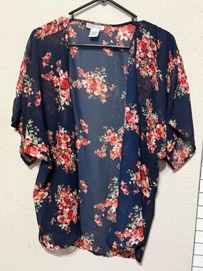 Dizzy Gal Navy Floral Sheer Cover-Up